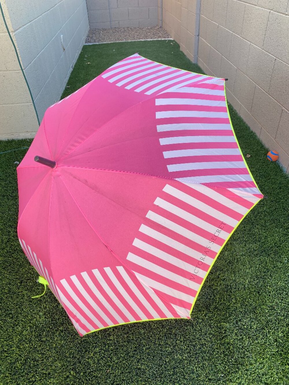 Victoria's Secret Pink/Lime Striped Parasol Umbrella